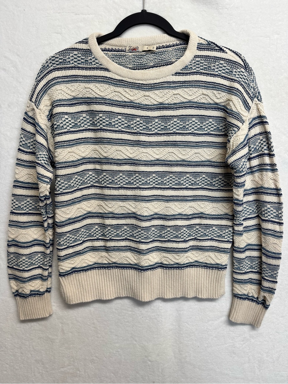 Faherty Women's Small High Tide Sweater In Bristol Bay Blue Crew Neck Striped